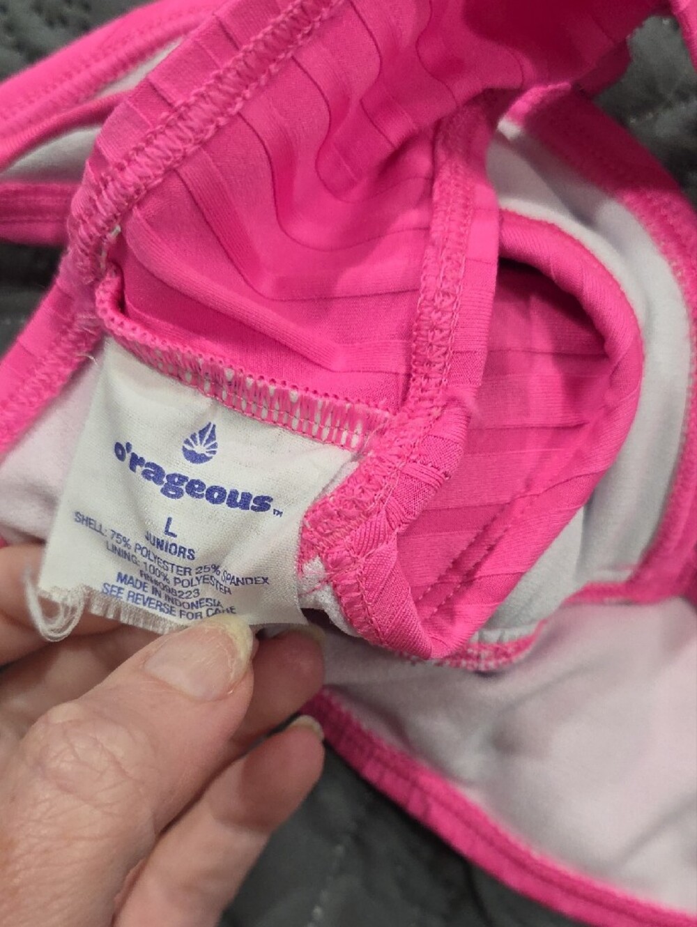 Bright Pink Ribbed Triangle Bikini Set - Picture 4 of 5